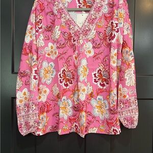 Pink Floral V-Neck Tunic Top